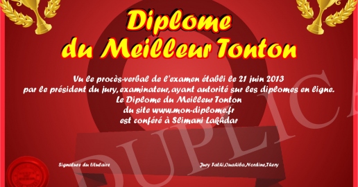 Diplome du Meilleur Tonton