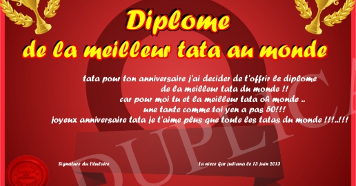 Diplome de la meilleur tata au monde