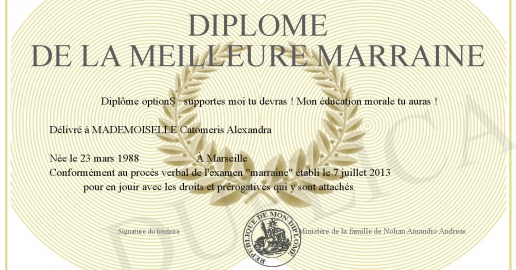 Diplome de la meilleure marraine