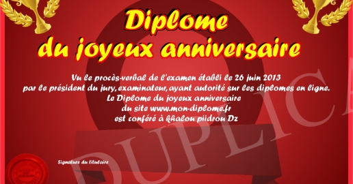 Diplome du joyeux anniversaire