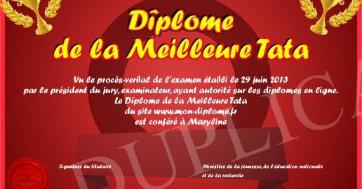 Diplome de la Meilleure Tata