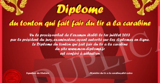 Diplome du tonton qui fait fair du tir a la carabine