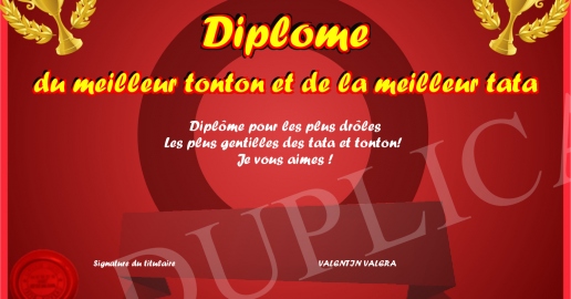 Diplome du meilleur tonton et de la meilleur tata