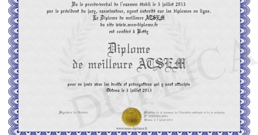 Diplome de meilleure ATSEM