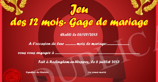 Jeu des 12 mois- Gage de mariage