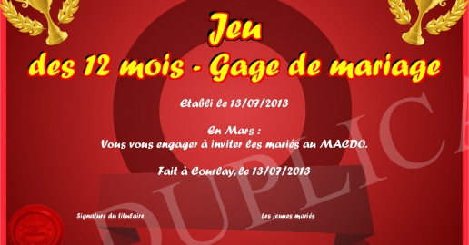Jeu des 12 mois - Gage de mariage
