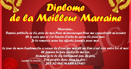 Diplome de la Meilleur Marraine