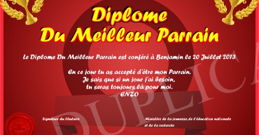 Diplome Du Meilleur Parrain