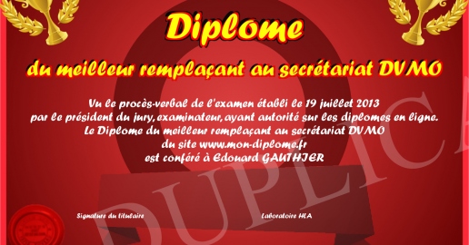 Diplome du meilleur remplacant au secretariat DVMO