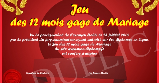 Jeu des 12 mois gage de Mariage