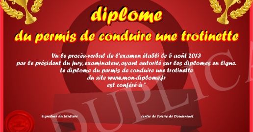 diplome du permis de conduire une trotinette
