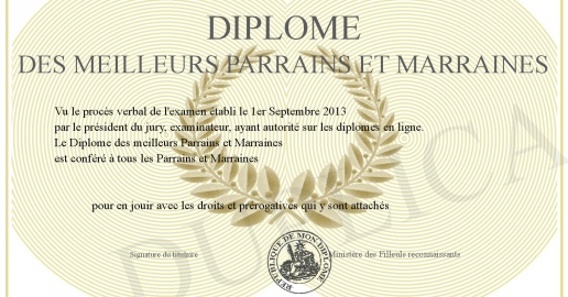 Diplome des meilleurs Parrains et Marraines