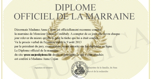 Diplome officiel de la marraine