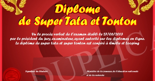 Diplome de Super Tata et Tonton