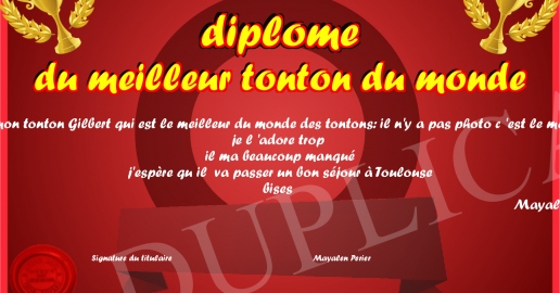 diplome du meilleur tonton du monde