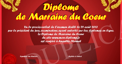 Diplome de Marraine du Coeur