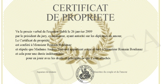 CERTIFICAT DE PROPRIETE