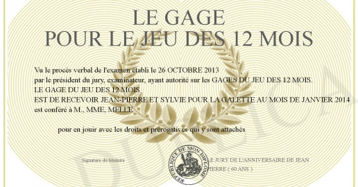 LE GAGE POUR LE JEU DES 12 MOIS