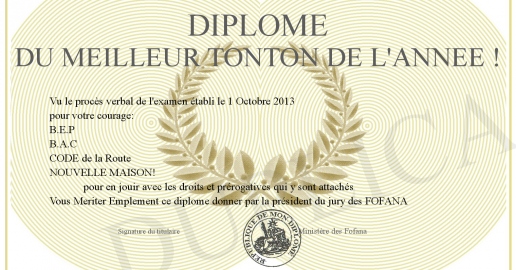 Diplome du Meilleur Tonton de L Annee
