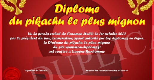 Diplome Du Pikachu Le Plus Mignon