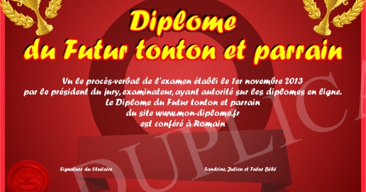 Diplome du Futur tonton et parrain