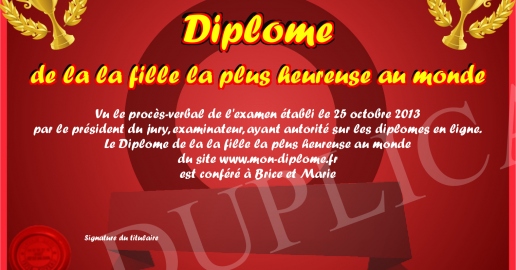 Diplome de la la fille la plus heureuse au monde