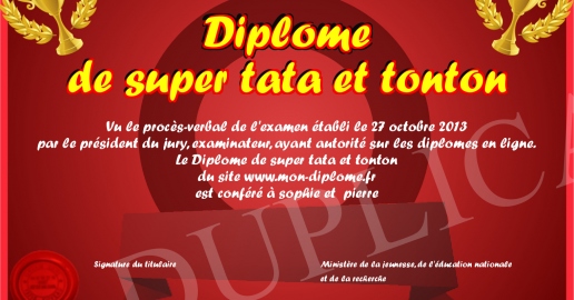 Diplome de super tata et tonton