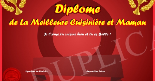 Diplome de La Meilleure Cuisiniere et Maman