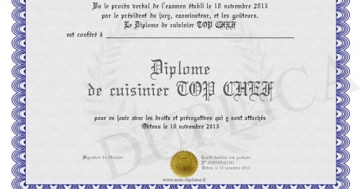 Diplome de cuisinier TOP CHEF