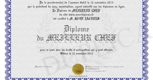Diplome du MEILLEUR CHEF