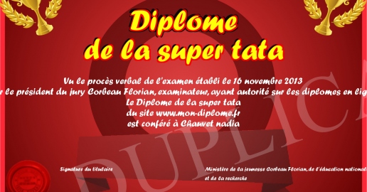 Diplome de la super tata