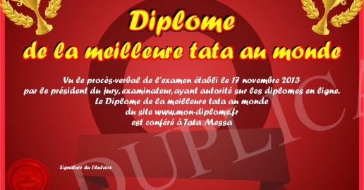 Diplome de la meilleure tata au monde