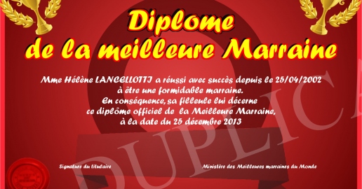 Diplome de la meilleure Marraine