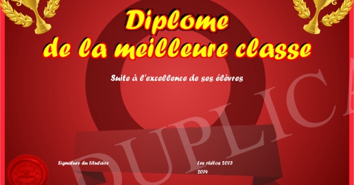 Diplome de la meilleure classe