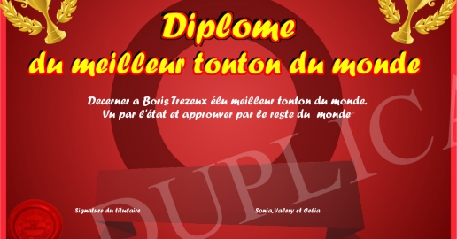 Diplome du meilleur tonton du monde