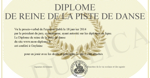 Diplome de reine de la piste de danse