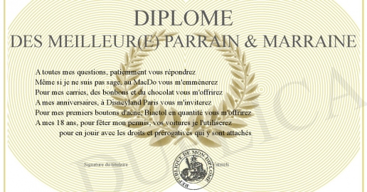Diplome des Meilleur(e) Parrain & Marraine