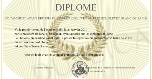 Diplome du candidat ayant reussi a passer les epreuves du premier