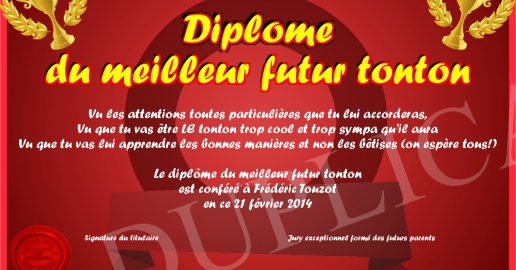 Diplome du meilleur futur tonton