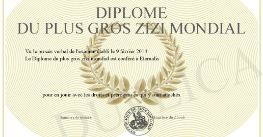 Diplome du plus gros zizi mondial