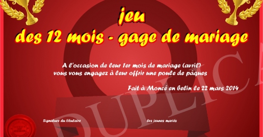 jeu des 12 mois - gage de mariage