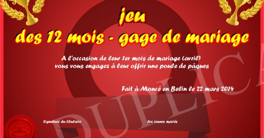 jeu des 12 mois - gage de mariage