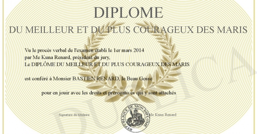 Diplome du meilleur et du plus courageux des maris