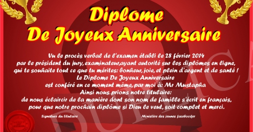 Diplome De Joyeux Anniversaire