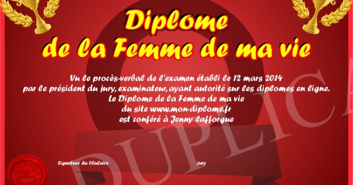 Diplome de la Femme de ma vie