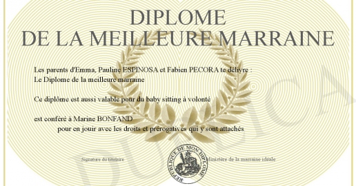 Diplome de la meilleure marraine