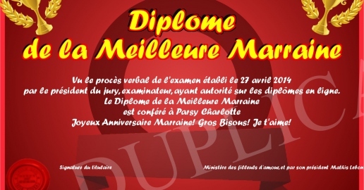 Diplome de la Meilleure Marraine