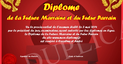 Diplome de la Future Marraine et du Futur Parrain