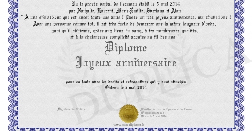 Diplome Joyeux anniversaire