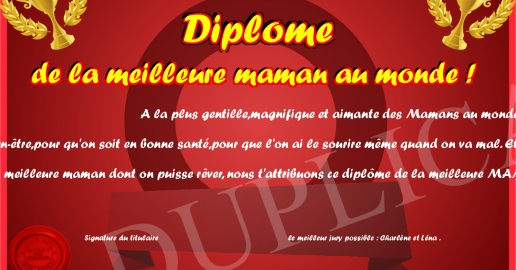 Diplome de la meilleure maman au monde
